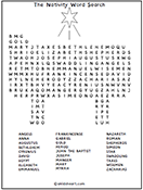 A printable word search puzzle about the Nativity
